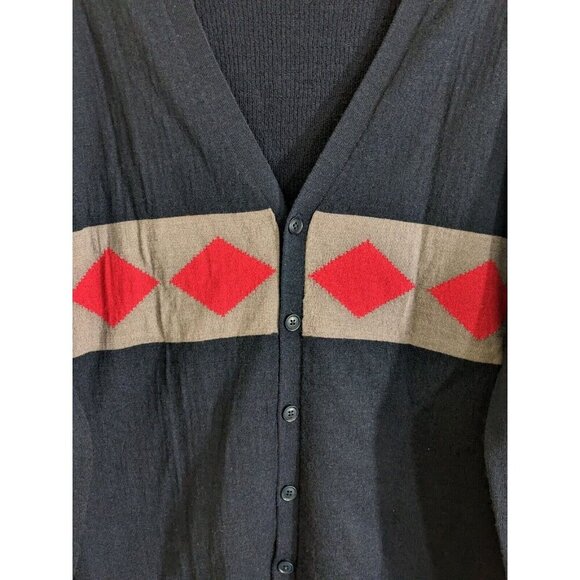 Farhi Wool Cashmere Cardigan Sweater Mens Large Blue Diamond Print Button Front - Picture 3 of 4